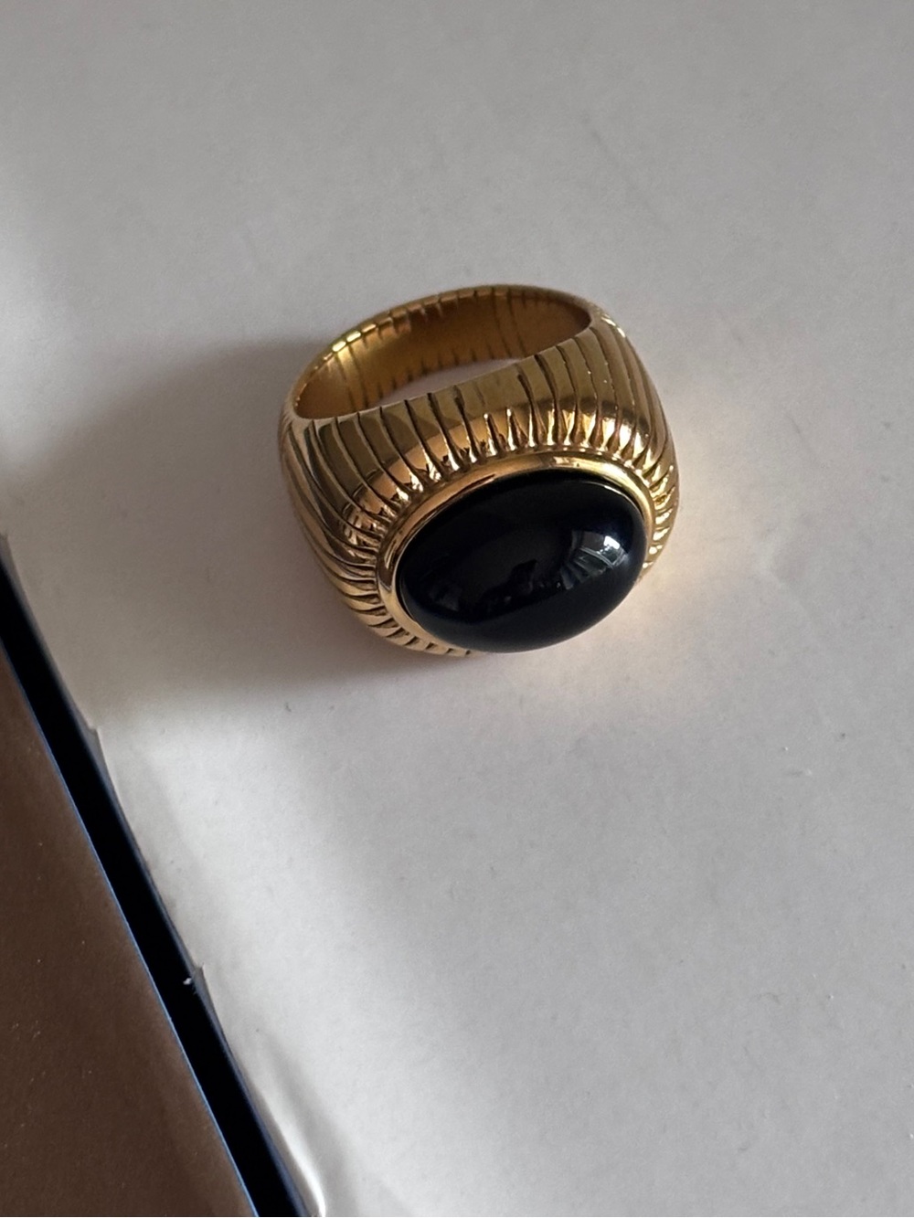 Gold-Tone Statement Black Agate Ring , Size 7